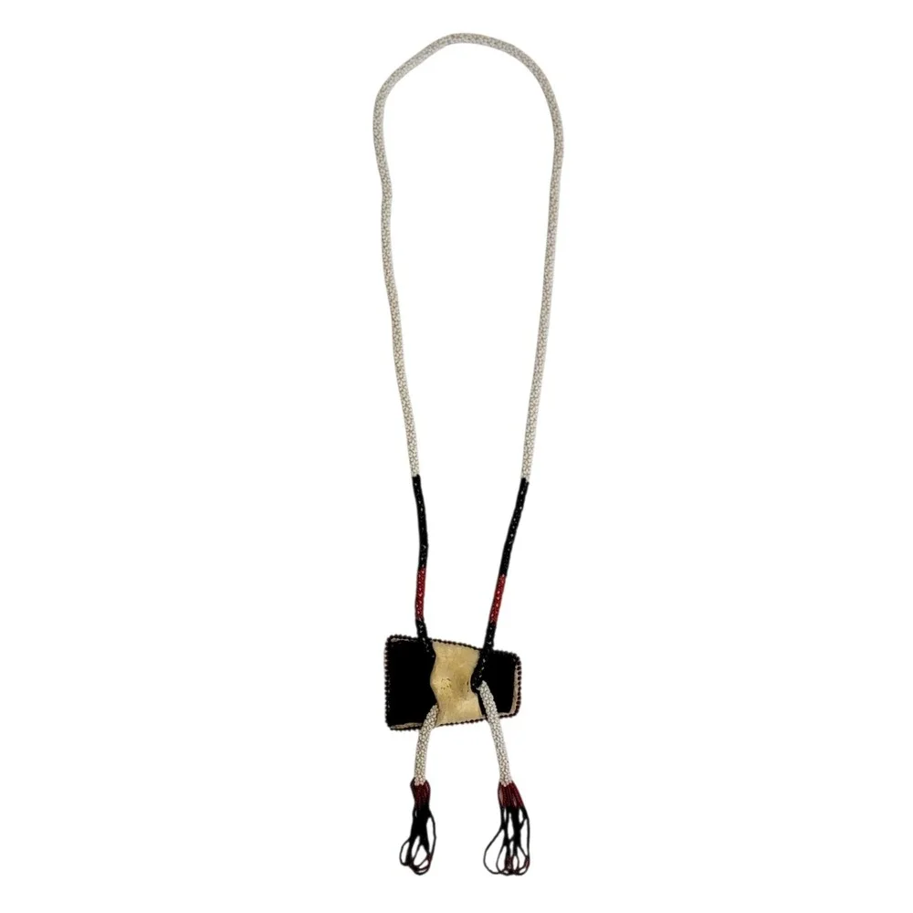 VTG‎ 50s Native American Plains Style Beaded Bolo Tie Lazy JT Cattle Brand Rodeo